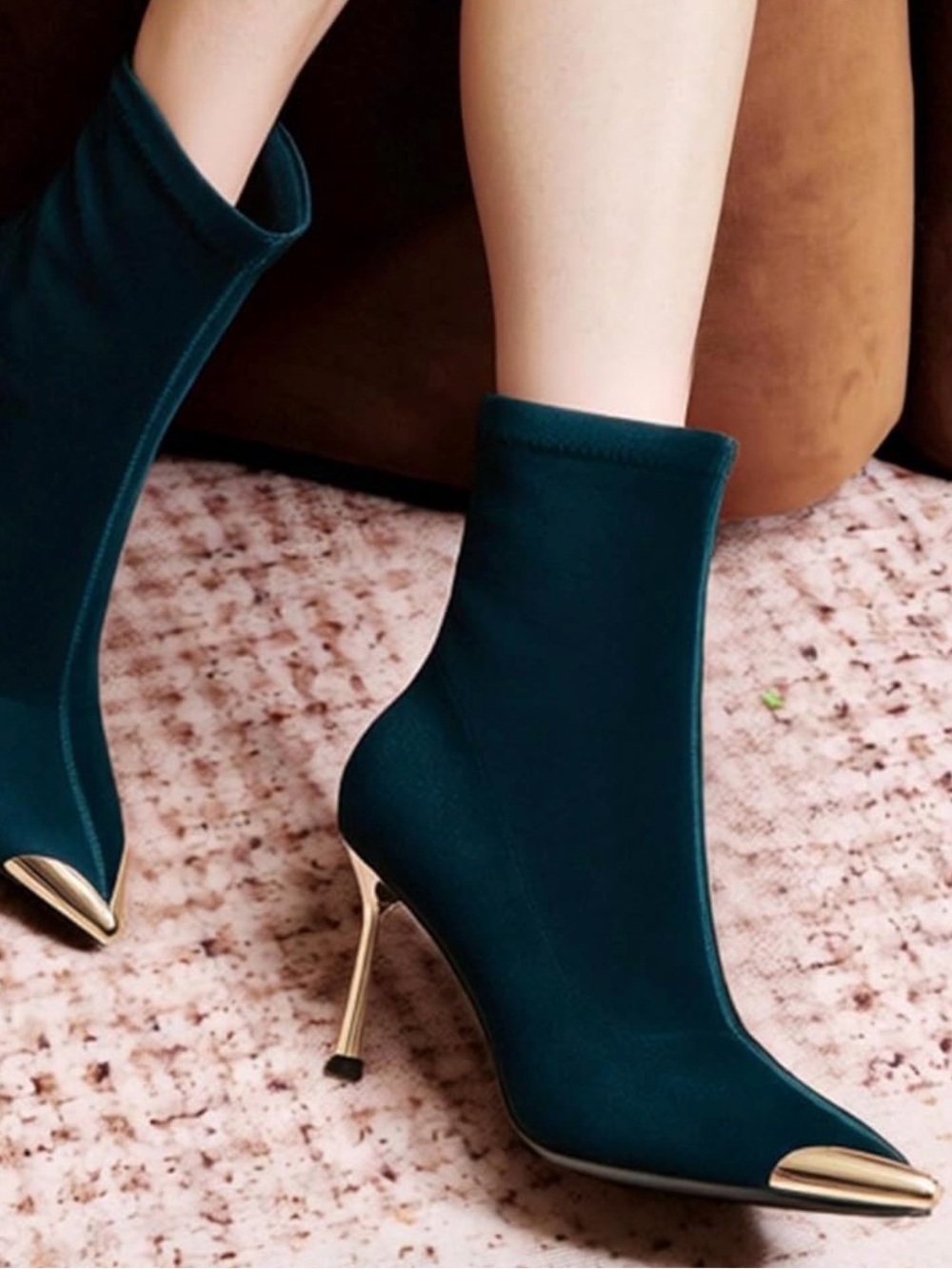 Gold-Toe Teal Stretch Ankle Booties with Stiletto Heel